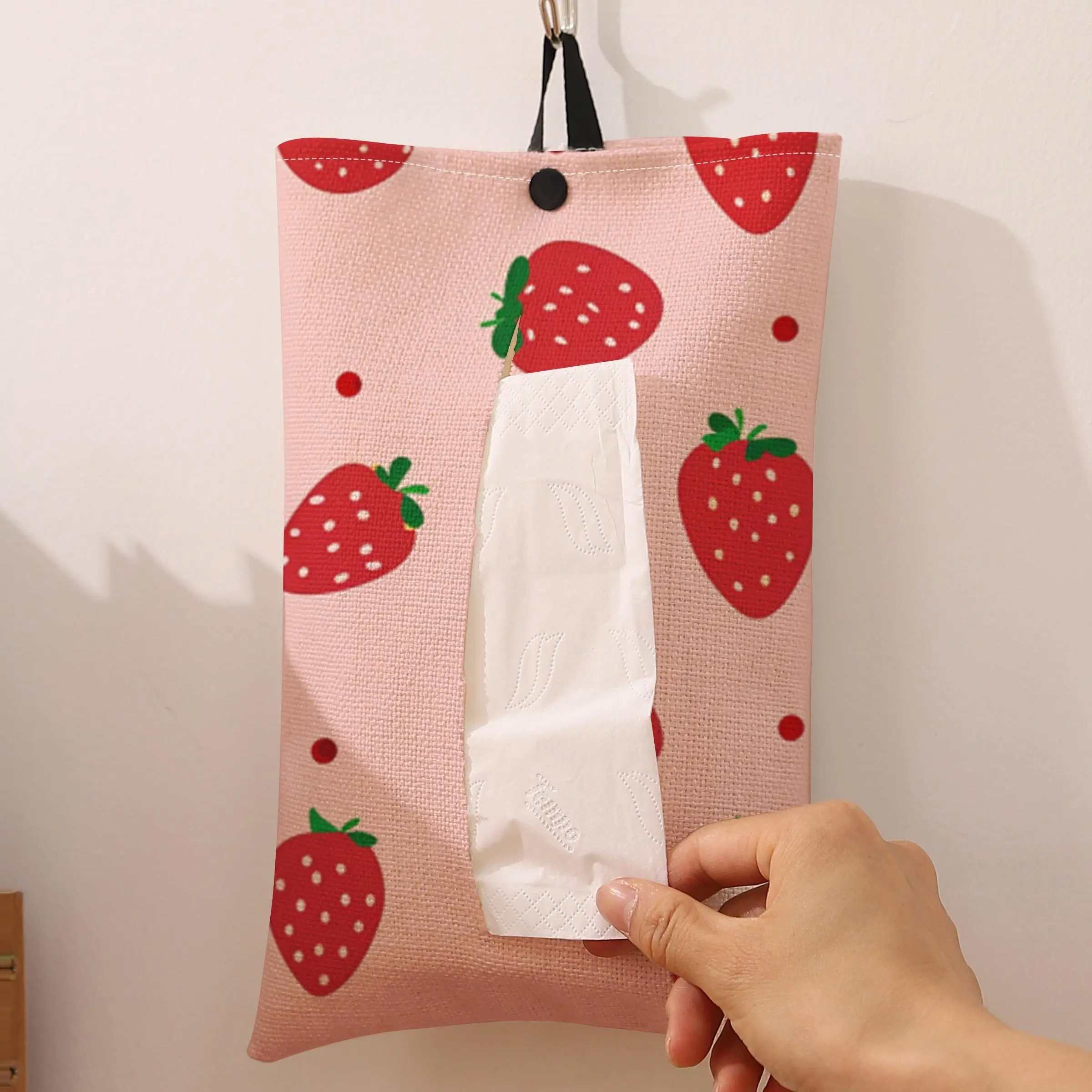 Strawberry Pattern Toilet Paper Bag, 1 Count Creative Toilet Paper Storage Bag, Lovely Toilet Paper Bag, Home Decoration, Bathroom Accessories