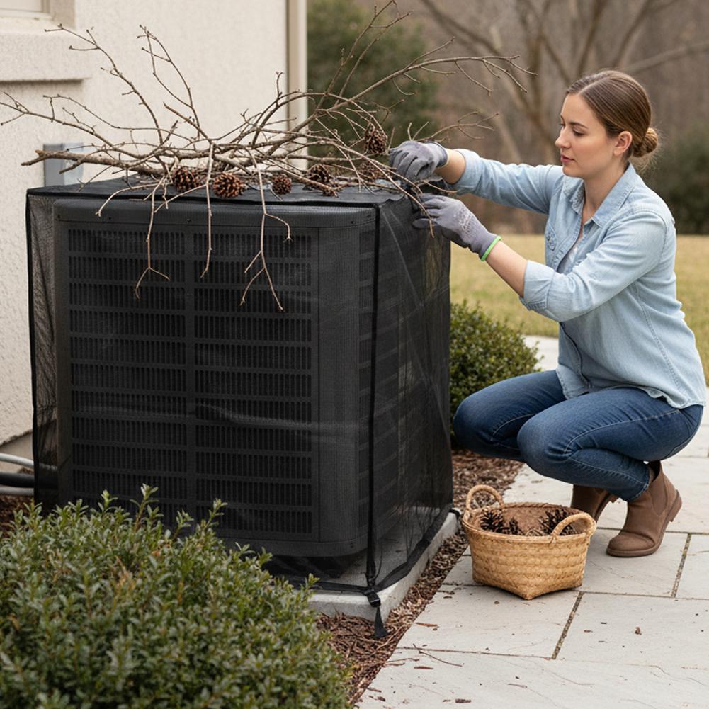 Outdoor AC Cover for Outside Units - Heavy-Duty Mesh Protector Cover with Reinforced Elastic Strap Closure, Weatherproof, UV-Resistant, All-Seasons Option (Multiple Sizes for Household Use)