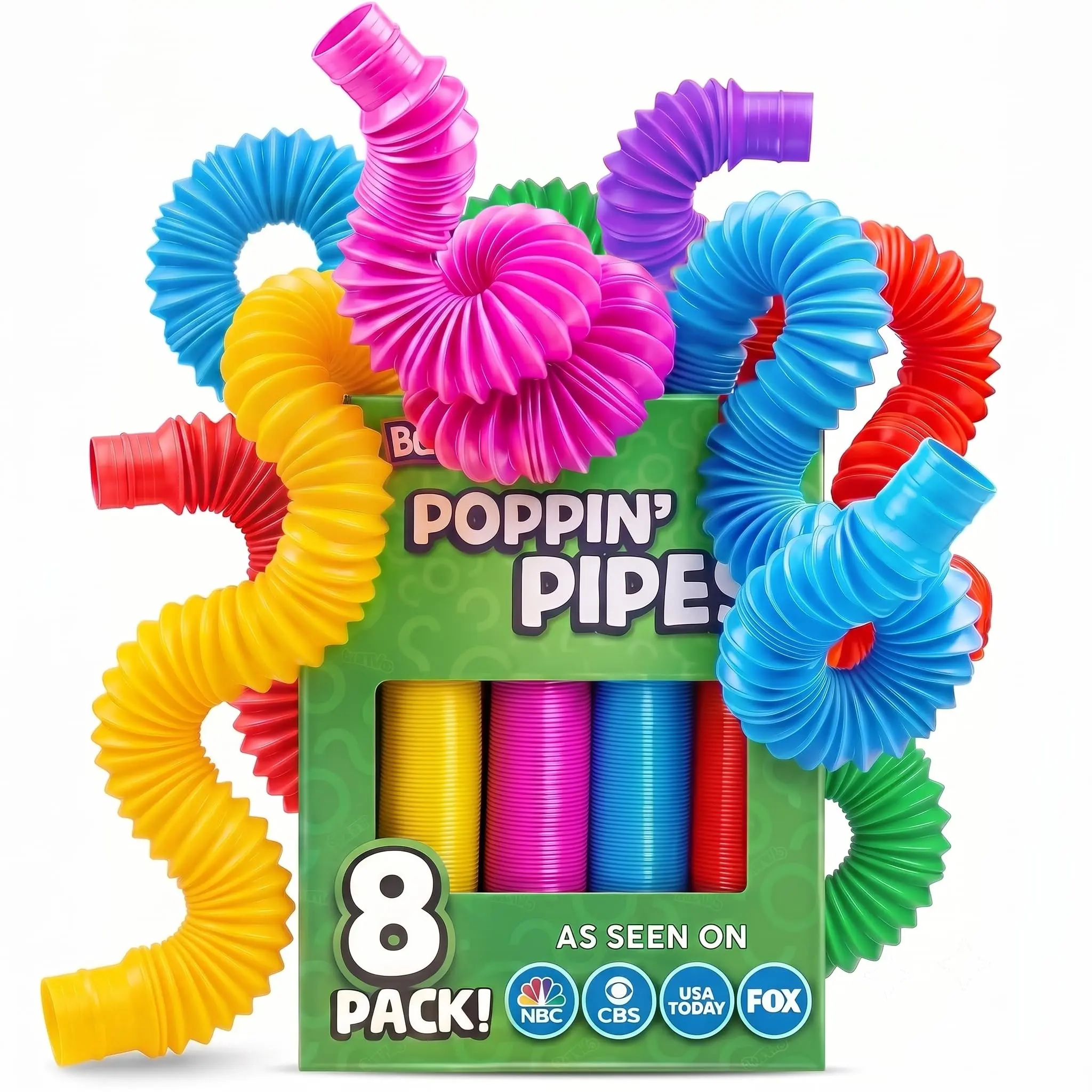 8 Pack Large Pop Tubes Sensory Fidget Toys for Kids Ages 3+ Stretch Tubes for Fine Motor Skills Creative Learning Travel Toys Screen Free Play BPA Free Plastic