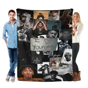 YoungBoy Collage Christmas Gift Flannel Blanket Black Backdrop Artist Portraits Youngboy Text YBBETTER Branding Soft Cozy Hip-Hop Fan Throw for Bedroom Sofa Couch Birthday Christmas Gift