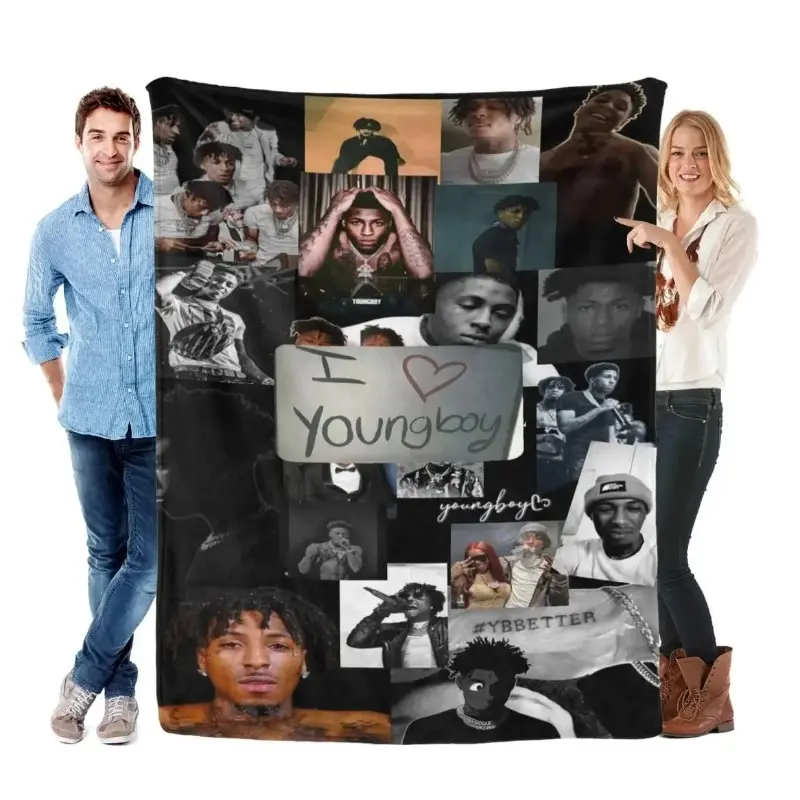 YBBETTER YoungBoy Collage Flannel Blanket - Black Backdrop, Artist Portraits, Youngboy Text, Soft Cozy Hip-Hop Fan Throw, Christmas Gift, Teen Boy Gift, Bedroom Items, Room Decor