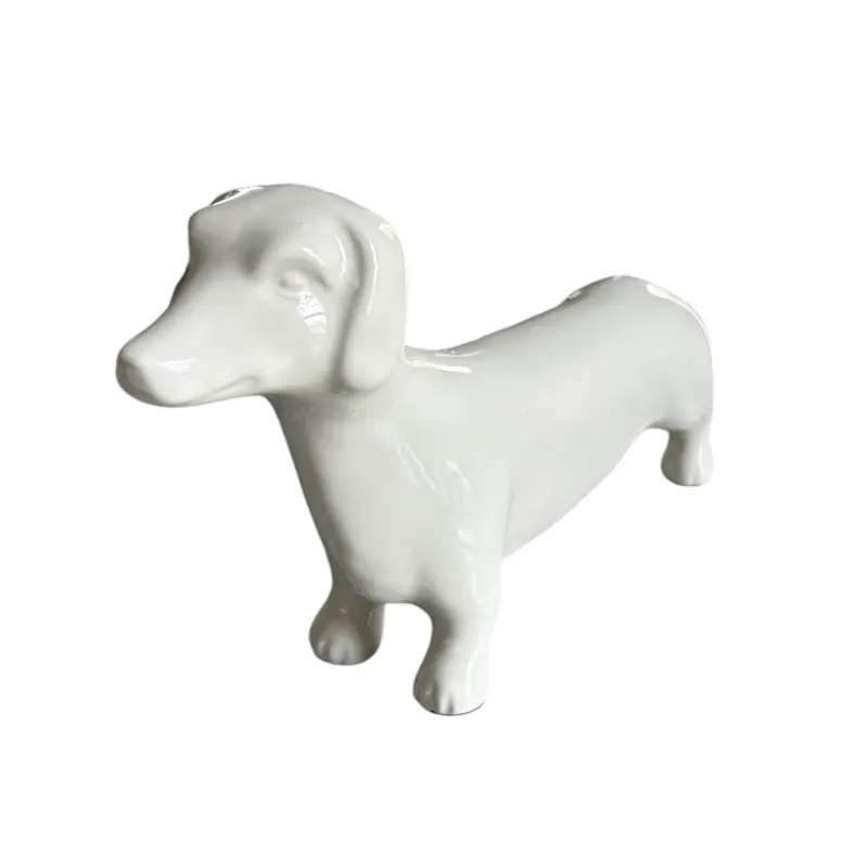 White Glazed Ceramic Dachshund Dog Indoor or Outdoor Figurine