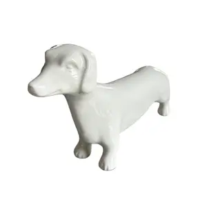 White Glazed Ceramic Dachshund Dog Indoor or Outdoor Figurine