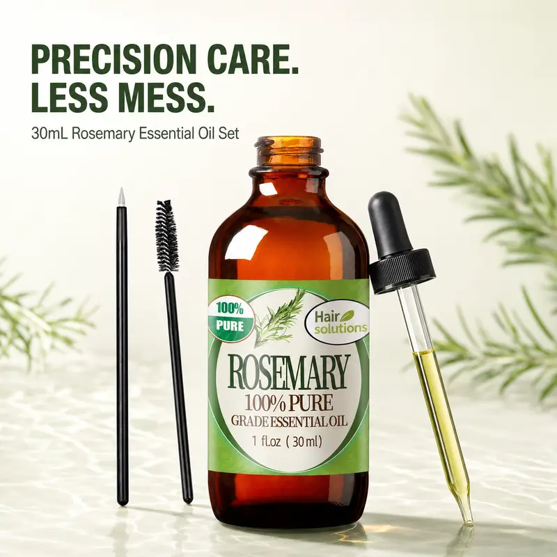 Rosemary Essential Hair Oil - 30mL Pure Nourishing, Hydrating, Repairing Moisturizer with Dropper & Brush for Wavy Hair Scalp Care, Adult Aging Haircare Routine Essential