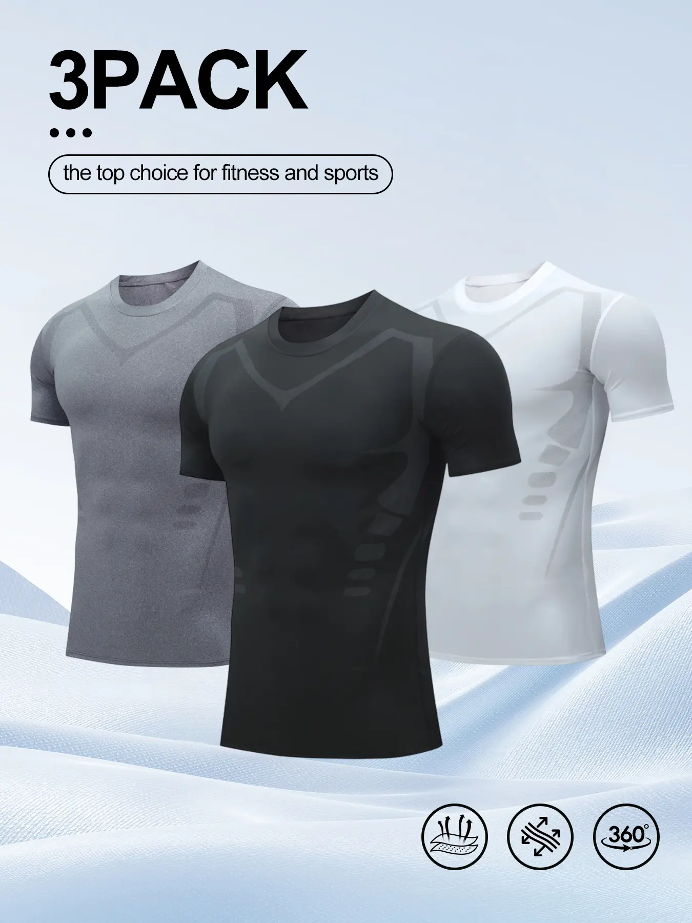 Men's Compression Shirts 3 Pack, Quick Dry Short Sleeve Workout T-Shirts, Athletic Gym Running Tops for Men Fitness Sport Top Dry Fit Tees