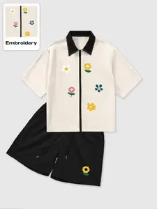 Men's Shirt Set Loose Design Street American Style Flower Pattern Embroidery Effect Floral Vintage Style Beauty, Men's Clothing, Casual Wear