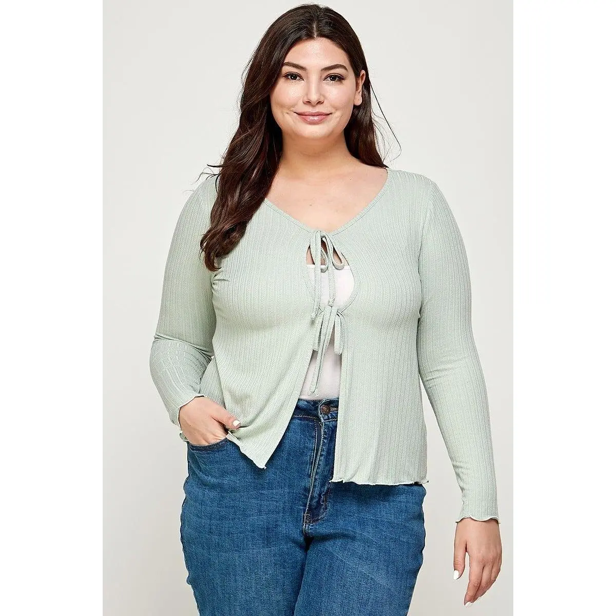 Solid Ribbed Pointelle Cardigan