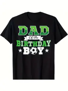 1pc Men'S Soccer Dad Birthday Boy T-Shirt - Cotton Crew Neck Casual Tee with Soccer Ball & Stars Applique Design, Breathable All-Season Comfort, Slight Stretch, Sizes S-XXXL, Black, Birthday Cele