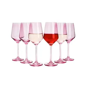 Pink Wine Glasses Stemware Collection, 6-Pack, 14oz, Blush Hue, Elegant Tall Stems, Distinctive Gift, Vibrant Glass Set, Chic Tableware, Rosy Tint, Celebration Ready, Stylish Drinkware, Festive Charm