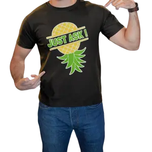 TeeBox Store Just Ask Upside Down Pineapple Funny T-Shirt Playful Swinger Humor Design Casual Unisex Novelty Tee in Soft Cotton Fabric for Everyday Wear - Top, Womenswear