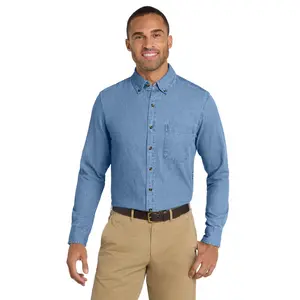 Custom Embroidery or DTF Print - Port & Co ™  Long Sleeve Value Denim Shirt. SP10