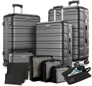 Famistar 11-Piece Luggage Set 4 Hard Shell Suitcases with Spinner Wheels & 7 Toiletry Bags Lightweight 100% ABS Construction Combination Locks Included