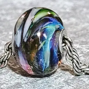 Glass lampwork Bead for European Style Bracelets- Peacock Tail Feathers