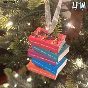 Custom Book Ornament | Stacked Set with Organza Ribbon | Bookish Christmas Decor Gift
