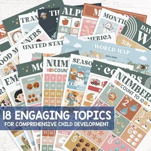 [Gift] 18 Boho Educational Posters for Toddlers Laminated Preschool Classroom Kindergarten Wall Decor Alphabet Numbers Chart Waterproof Durable Double Layered Cardstock International Warranty