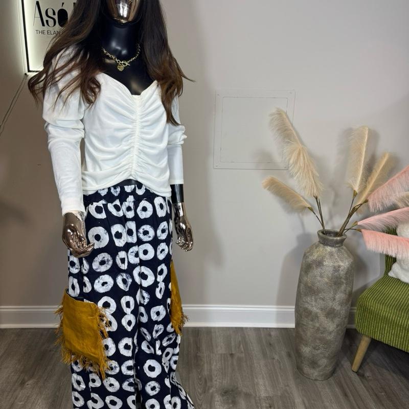 Àṣíkò Statement Wide-Leg Pants African Print Trousers with Fringe Pocket Detail for Stylish Outfits