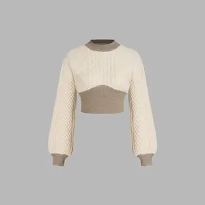 Cider [size 2-10]  Cable Knit Contrasting Corset Knitted Long Sleeve Crop Top