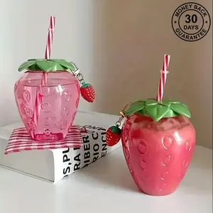 [Party Must Have] Fun Strawberry Tumbler with Straw - Leak-Proof & Portable - Everyday & Party Use - Acrylic Washable & Reusable Cup - Durable & BPA-Free Family Mug