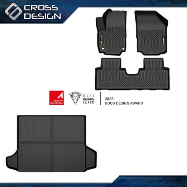 CROSSDESIGN Custom-Fit TPE Car Floor Mats & Cargo Liner Bundle - Anti-Skid, Easy to Clean, High Temp Res, Security, Deep Groove, Firm Buckle Hold, All-Weather Auto Interior Parts for 2018-2024 Chevy Equinox