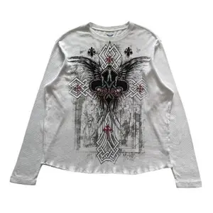 Faded Glory Cross Wing Grunge Cyber Y2K Thermal Long Sleeve - Vintage Streetwear Fashion Cotton Fit