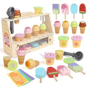 Wooden house simulation ice cream house/cookie house toy, one with ice cream and the other with cookies, STEM education kitchen baking toy suitable for family parties, Christmas/birthday gifts