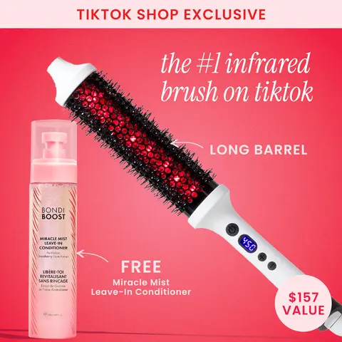 Long Barrel Infrared Thermal Brush & Heat Curler, Frizz-Free Red Light Technology for Less Damage, Extended Barrel for Long Hair, Easy to Use, BondiBoost TikTok Shop Exclusive, FREE Miracle Mist Leave-In Conditioner + Heat Protect