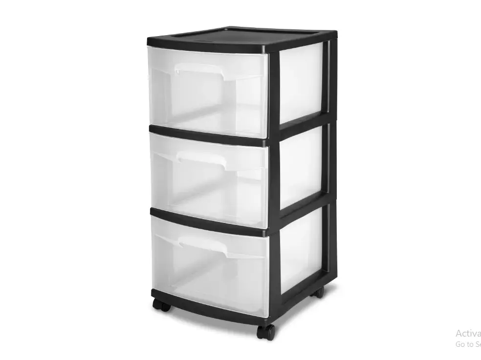 3 Drawer Plastic Cart for Adults, Black with Clear Drawers Organiser Racks