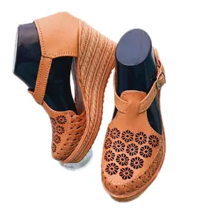 Handmade Huarache Artesanal Brooch Plataforma for Women - Elegant Co Heeled Rubber Sandals - Girl Summer Comfort Flatform Walking Shoes Footwear