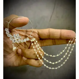 Indian Floral Nose Pin With Sides Beads Chain