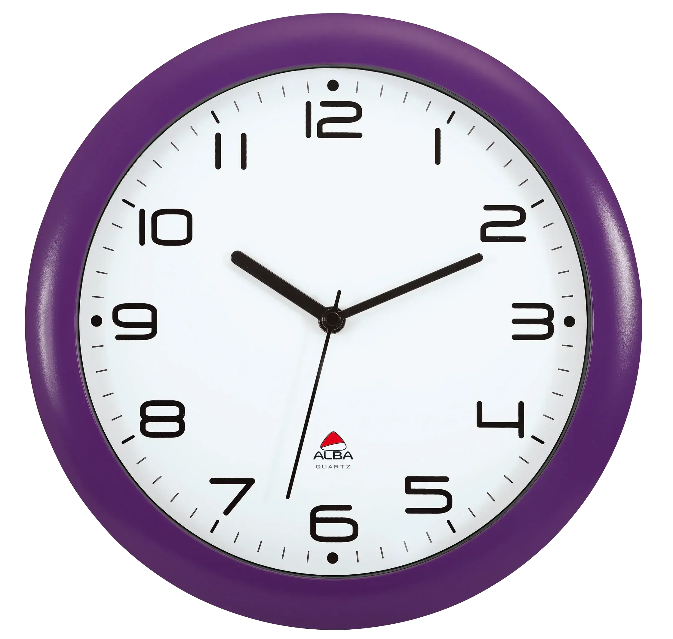 Alba Silent Round Modern Wall Clock - Purple Room Decor Clock with Glass Face, Aluminium Frame, ABS Construction, Easy Installation for Living Room