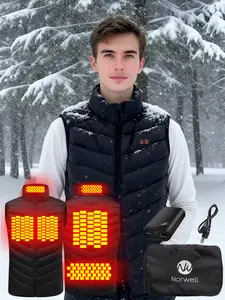 【Includes Power Bank】Norwell Men's Heated Vest with 7.4V/3A 5000mAh Battery Pack, 5 Zones 3 Levels, Machine Washable, Windproof Winter Outdoor Lightweight Heat Vest Hunting Skiing-Black,Valentine's Day,Father's Day,Christmas Gift