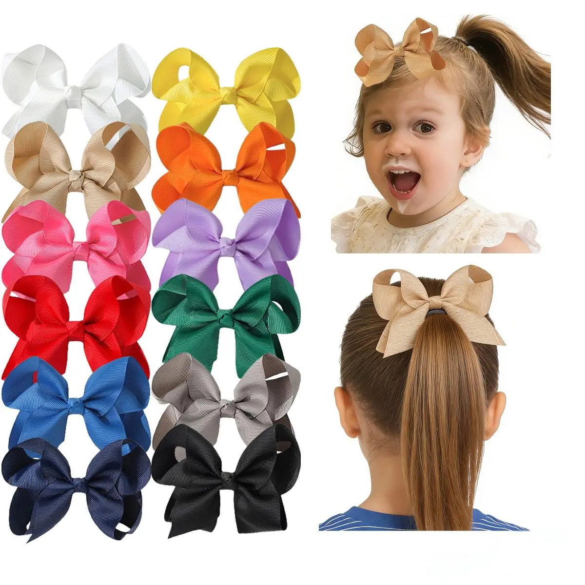 Summervibes JoyBowie 12pcs Girls' Hair Accessories, available in 3 sizes, made of grosgrain ribbon, includes alligator clips, suitable for baby girls, bows, etc.