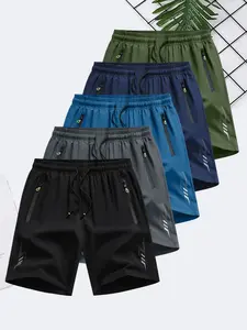 Men's Breathable Athletic Shorts Loose Comfortable with Zipper Pockets and Elastic Adjustable Drawstring Casual Daily Activity Elastic Waist Shorts