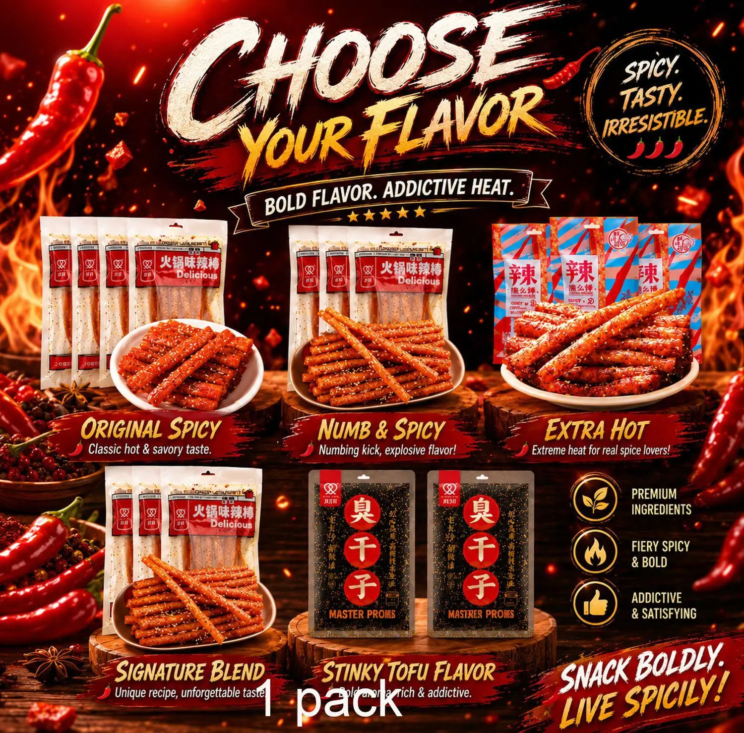 [Choose your favorite flavor] 1 pack Fraunitsh Latiao Spicy Strips, 3.6oz(102g)*4 Pack Latio, Chinese Gluten Casual Hot Spicy Latio Snack, La Tiao,  (Pack of 4)