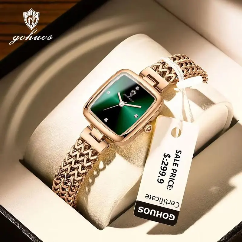 GOHUOS Square Ladies Watch Small Dial New Rose Gold Stainless Steel Ultra Thin Waterproof Elegant Wrist Watches For Women Clock Fashion Luxury Women watches