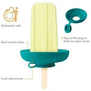 4pcs Silicone Ice Cream Holder Stand Set, Summer Popsicle Holder, Leak-Proof Cone Support with Drip Guard, Portable Youngsters's Ice Pop Mold Tray for On-The-Go Snacks - Dishwasher Safe