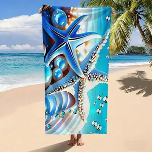 Blue Starfish Ocean Bubble Print Beach Towel, Microfiber Quick Dry Sand Free Oversized Bath Towel, Soft Absorbent Swim Towel for Summer Vacation, Pool, Beach, Holiday Travel Gift for Men Women Kids