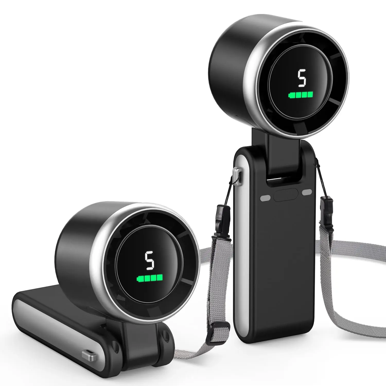 Portable Turbo Fan, 5 Speeds, 180 Foldable, Black, USB-C Rechargeable, Personal Cooling Fan for Travel, Outdoor