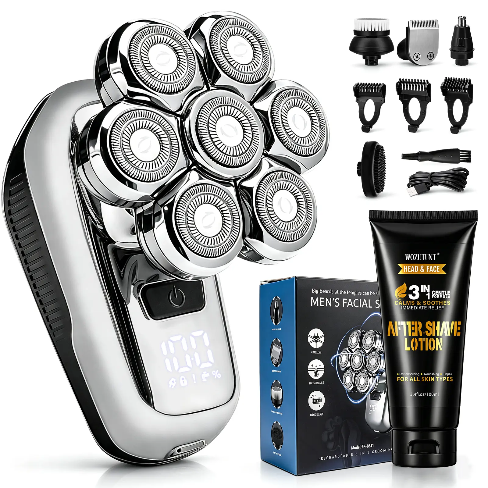 7D Flexible‑Blade Bald Head Shaver 360° Waterproof Wet & Dry Head Shaver, Long‑Lasting Battery, Smooth Shave, Perfect Father’s Boyfriend’s Gift