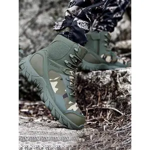 Men's Fashionable Camo Print Lace Up Boots, Casual Comfortable Outdoor Hiking Boots, Male All-match Tactical Boots for Daily Wear