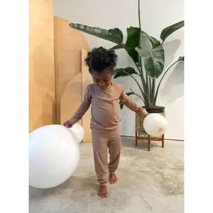 Ribbed Bamboo Long Sleeve Toddler Set in Camel