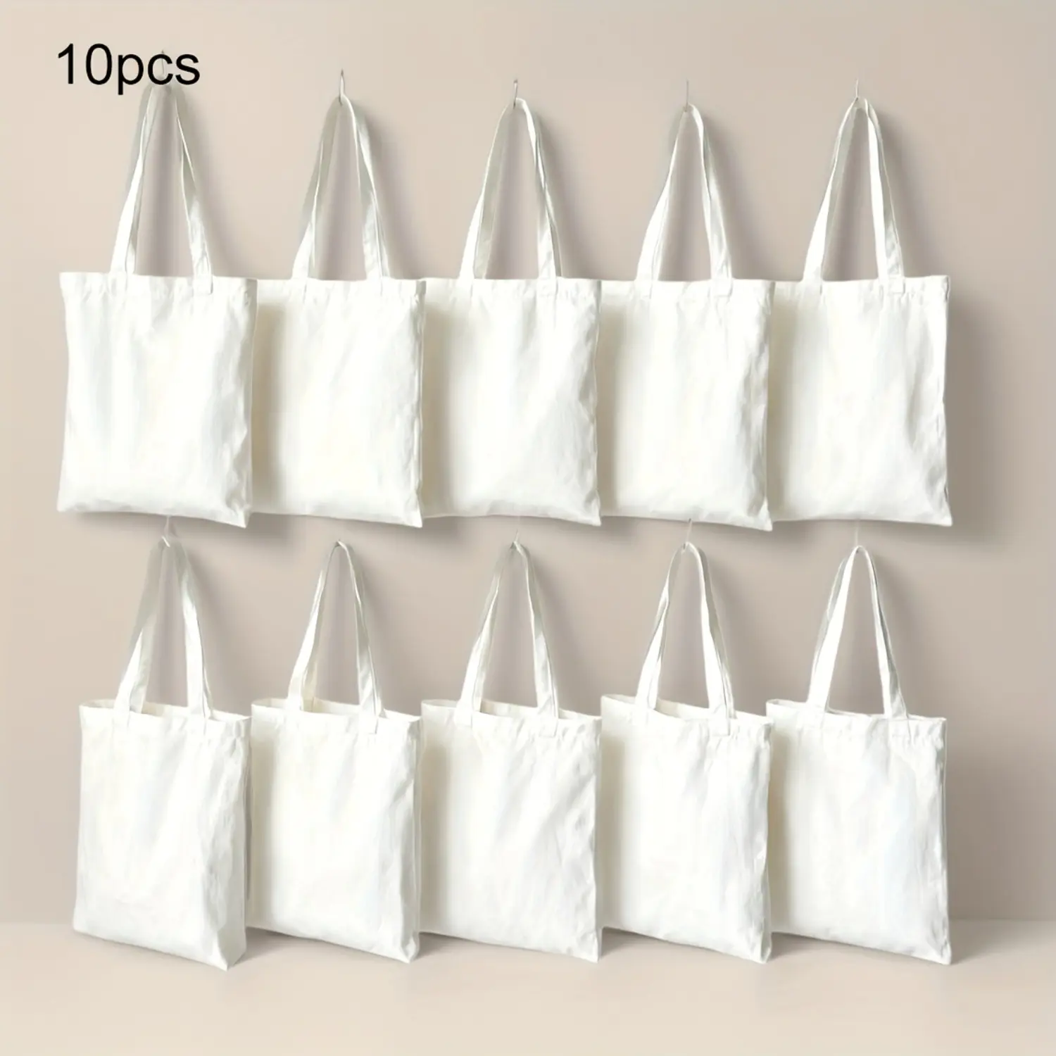 10-pack of white, large-capacity, blank, reusable canvas tote bags, Shopping bags for groceries, for DIY painting, embroidery, and heat transfer, sturdy shoulder bags for school, parties, shopping, gift bags, Reusable Grocery Bags