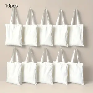 10-pack of white, large-capacity, blank, reusable canvas tote bags. Perfect for DIY painting, embroidery, and heat transfer.These sturdy, reusable shoulder bags are ideal for school, parties, holidays, picnics, shopping, corporate events, and as gift bags