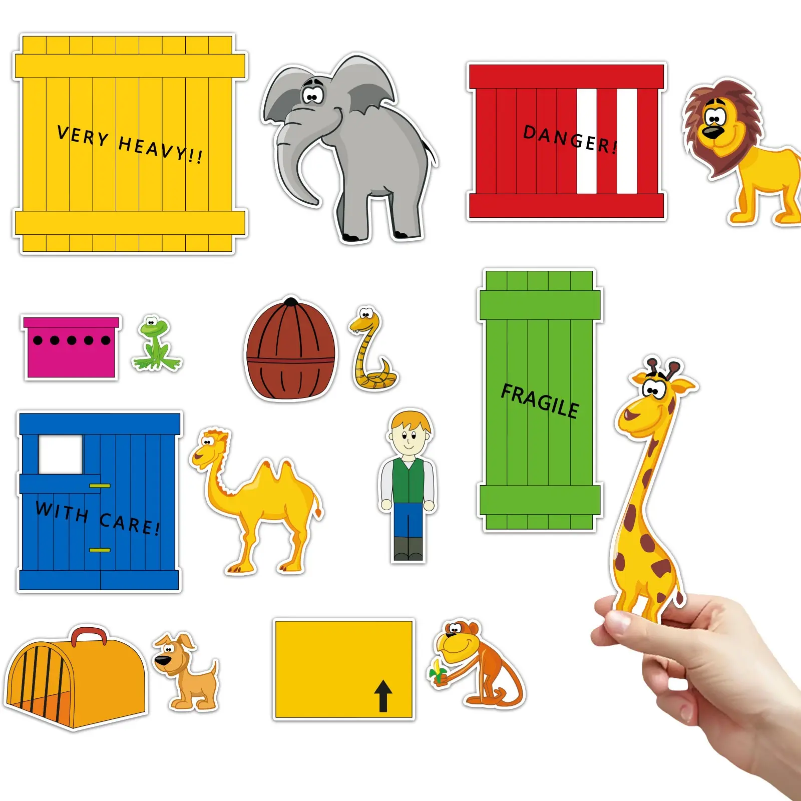 "Dear Zoo" Felt Story Set, 17PCS Animal & Crate Felt with Hook-and-Loop Dots, Interactive Classroom Storytelling Prop for Ages 3+, Preschool Teaching Aid
