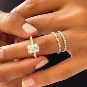 3 Piece Stackable Ring Set for Women Cubic Zirconia Engagement Ring Set Wedding Promise Rings Silver Tone Eternity Band Minimalist Bridal Jewelry Gift for Her Birthday Anniversary Christmas Elegant Fashion Jewelry Stackable Rings Bridal Set