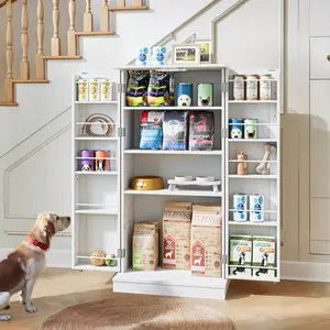 50" LED Kitchen Pantry Cabinet with Adjustable Shelves, Standing Food Storage for Small Spaces, Stock Up for Thanksgiving & Christmas Home Decor
