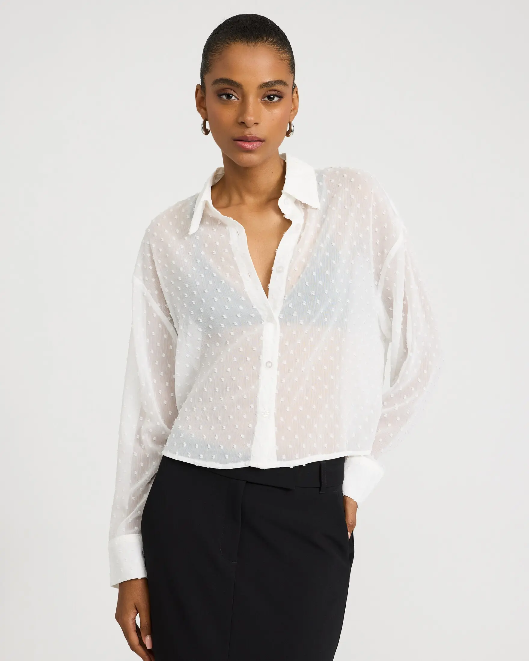 Express Sheer Textured Chiffon Shirt