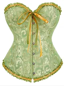 Women's Baroque Jacquard Lace Up Grommet Eyelet Frill Trim Shapewear Top, Elegant Corset Shaper Bandeau Top, Shapewear Tube Top for All Seasons, Underwear