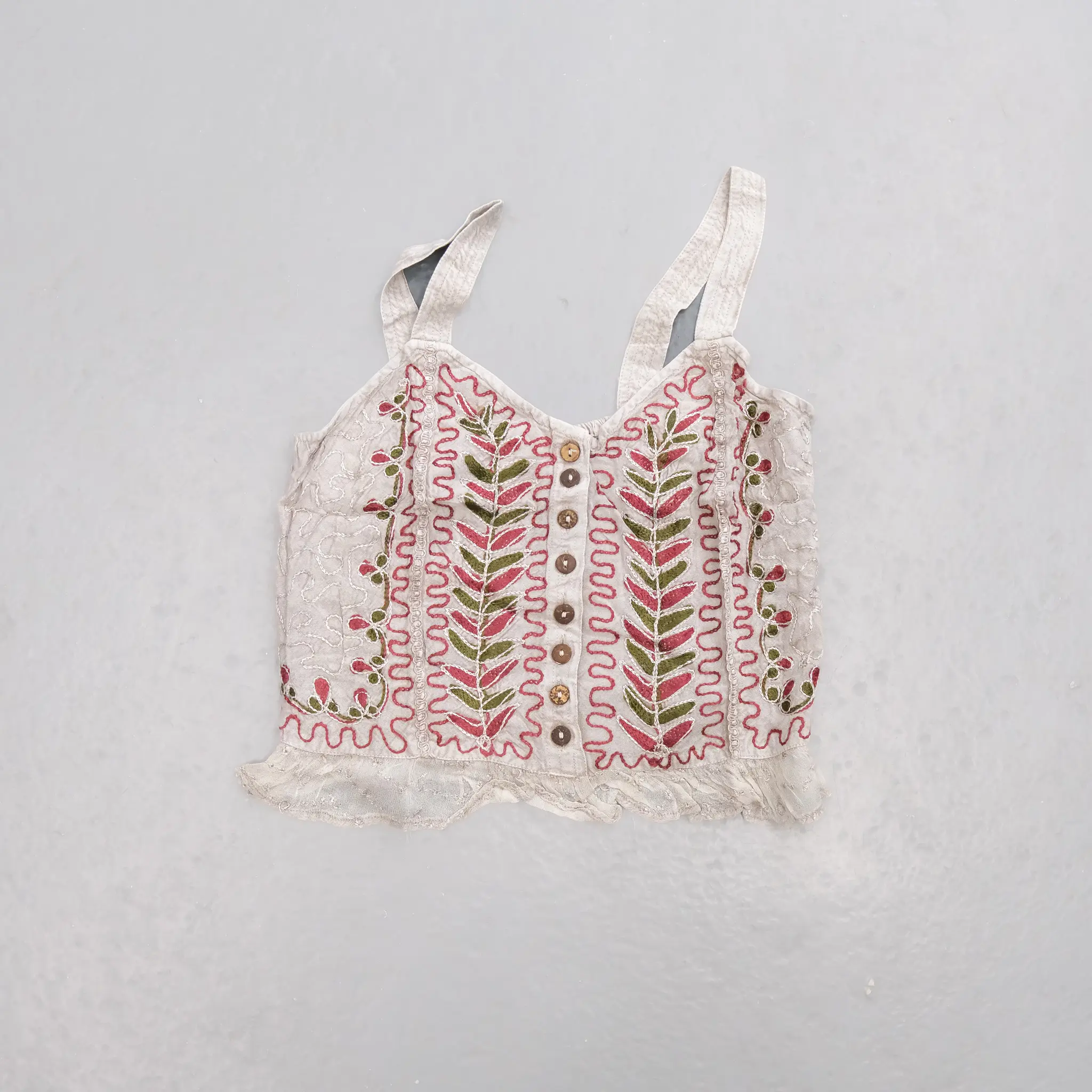 Boho Embroidered Lace Crop Top with Smocked Back, Whimsy Boho Summer Top with Lace Hem ,Cottage core Tank Top