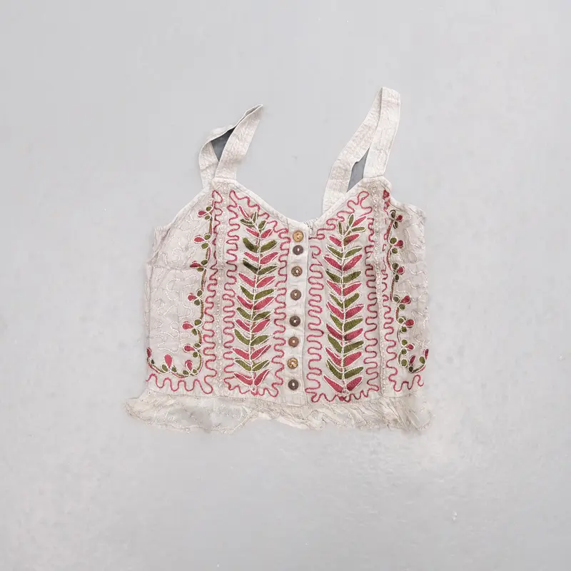 Women's Bohemian Floral Embroidered Lace Crop Top - Viscose Fabric, Elastic Smocked Back, Comfortable Fit, Lace Hem Festival Summer Piece